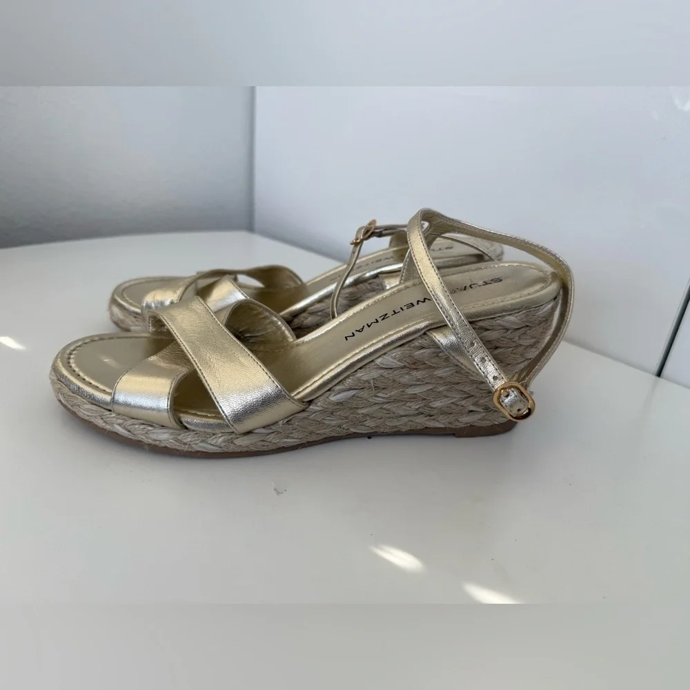 Stuart Weitzman Gold Wedge Sandals size 7.5 - Picture 7 of 9